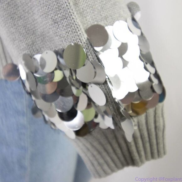 NEW Michael Kors Women's Pearl Grey Heather Embellished sweater, size M - Picture 13 of 16